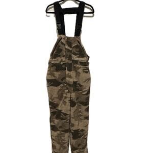 Cabela's Bib Overall Camo Outfitter Berber Fleece Thinsulate Medium Green Tan